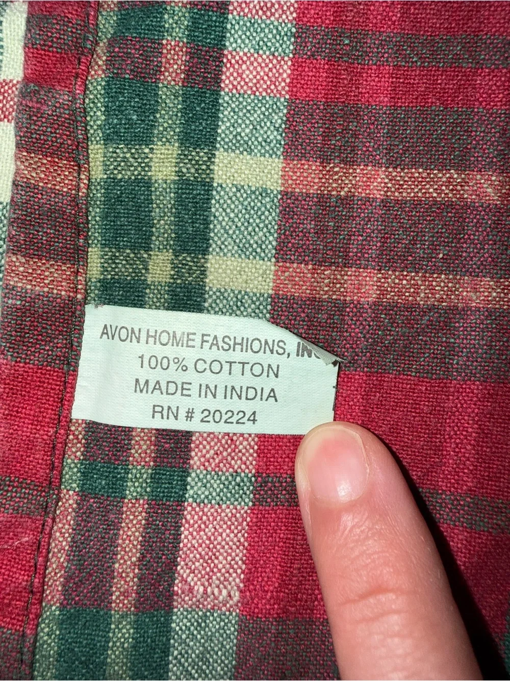 Vintage Avon Large Rectangular Red and Green Plaid Tablecloth